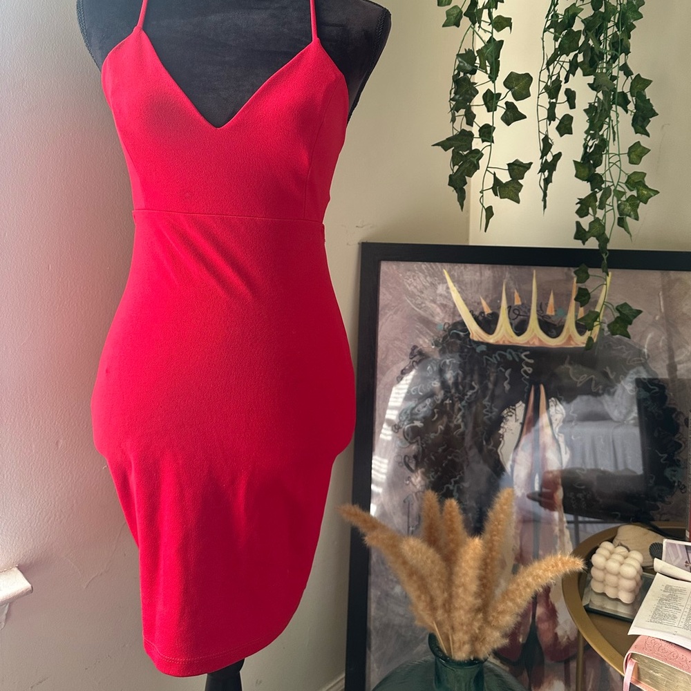 Elegant Red Spaghetti Strap Dress